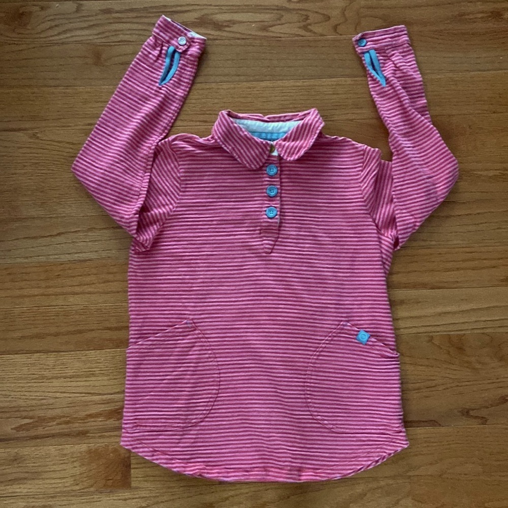 Joules Pink Striped Long Sleeve Polo Top